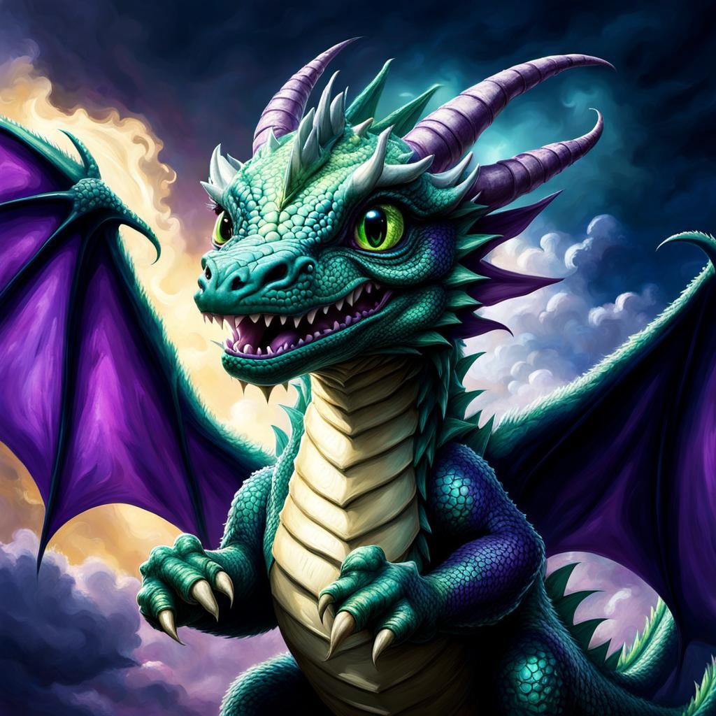 Baby Dragon Casting a Spell in Dark Fantasy Style