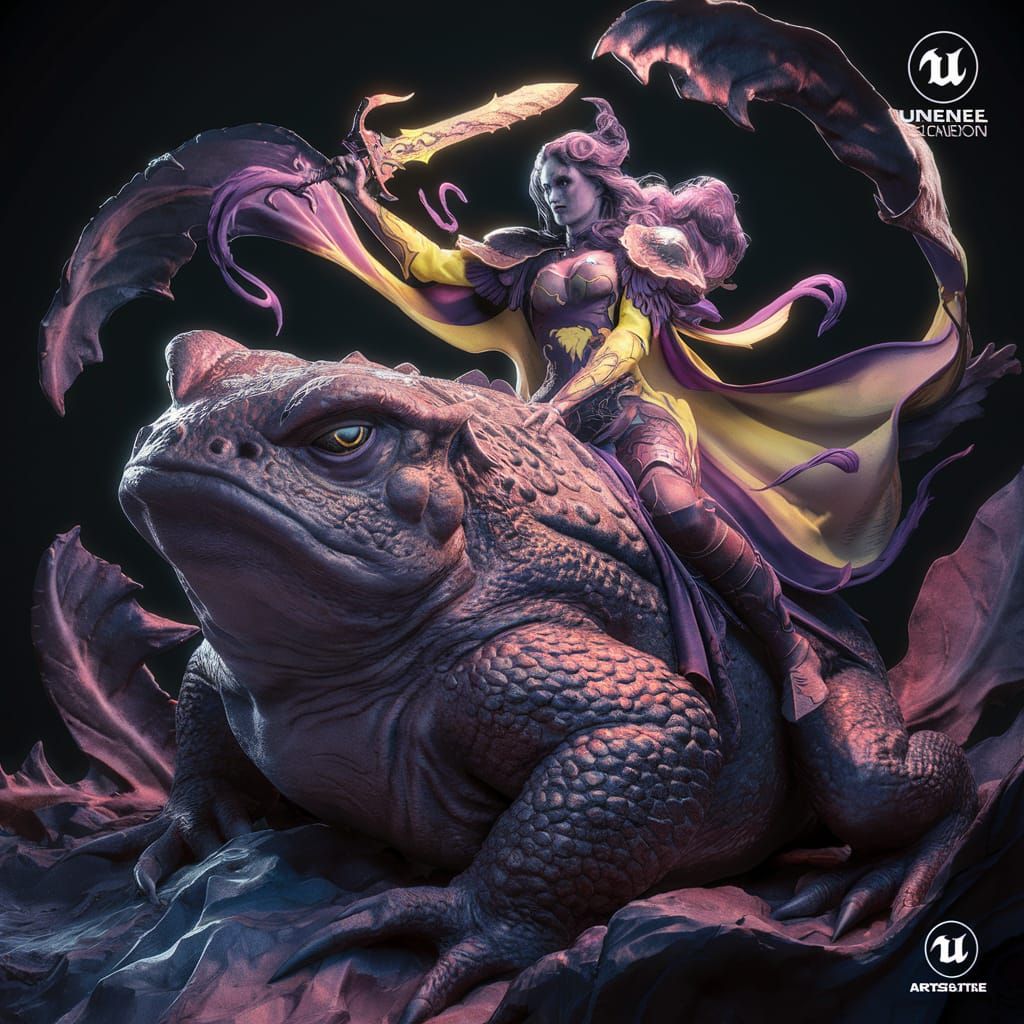 Paladin Rides Giant Toad in Dark Fantasy Style