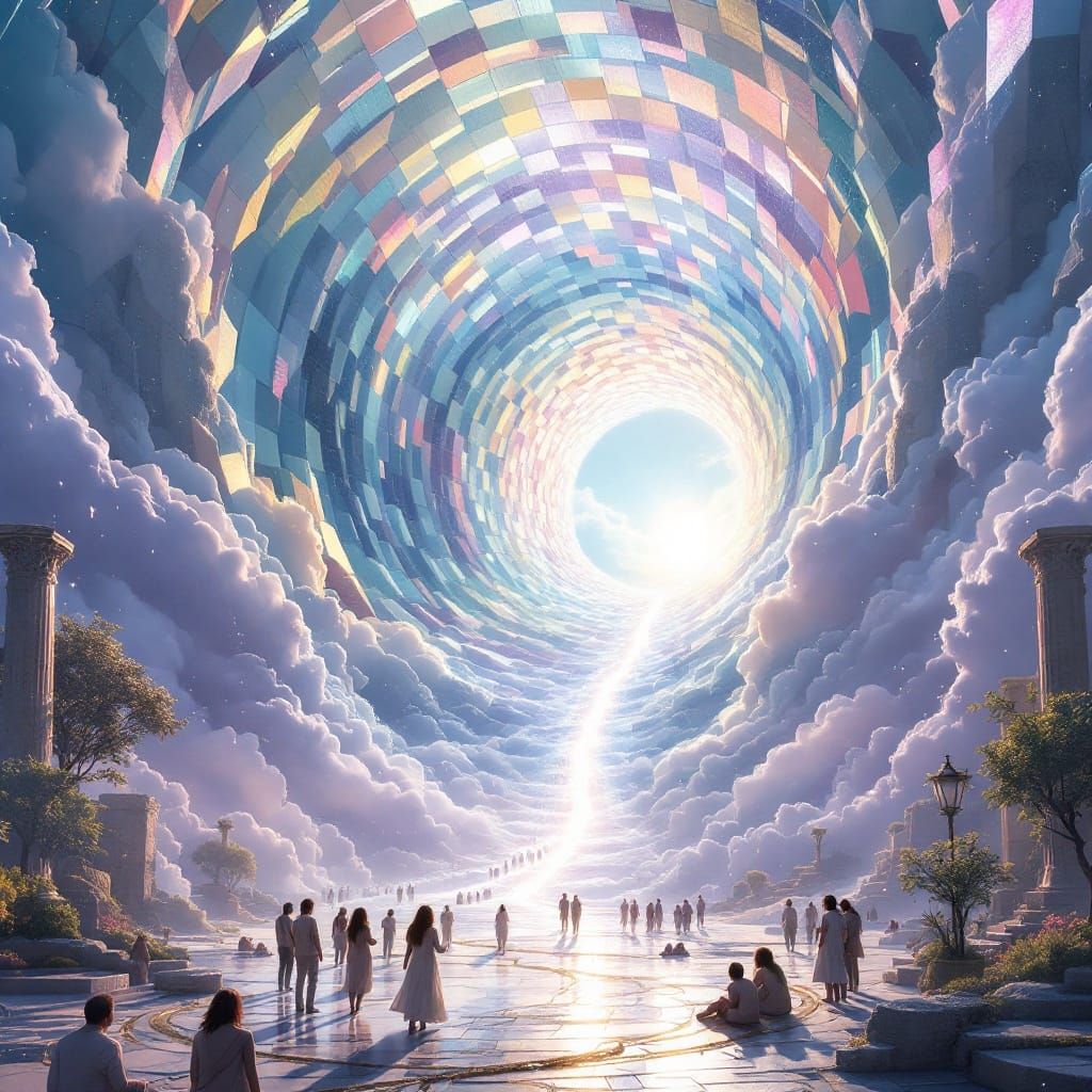 Surreal City Welcomes Heavenly Tunnel Portal in Pastel Hues