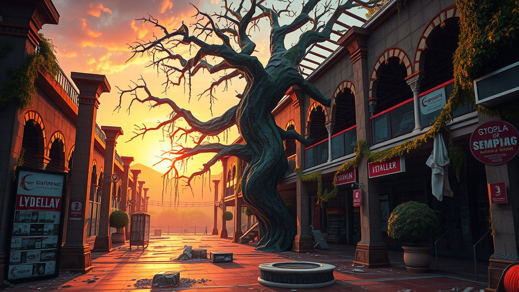 Abandoned Mall Dominated by Nature in Matte Painting Style