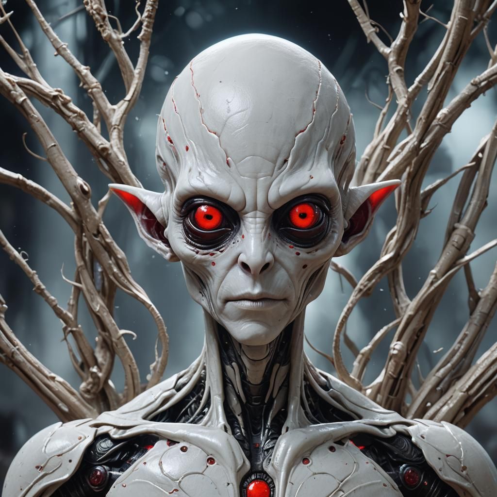 Cute White Alien Pet Portrait in Detailed Digital Art