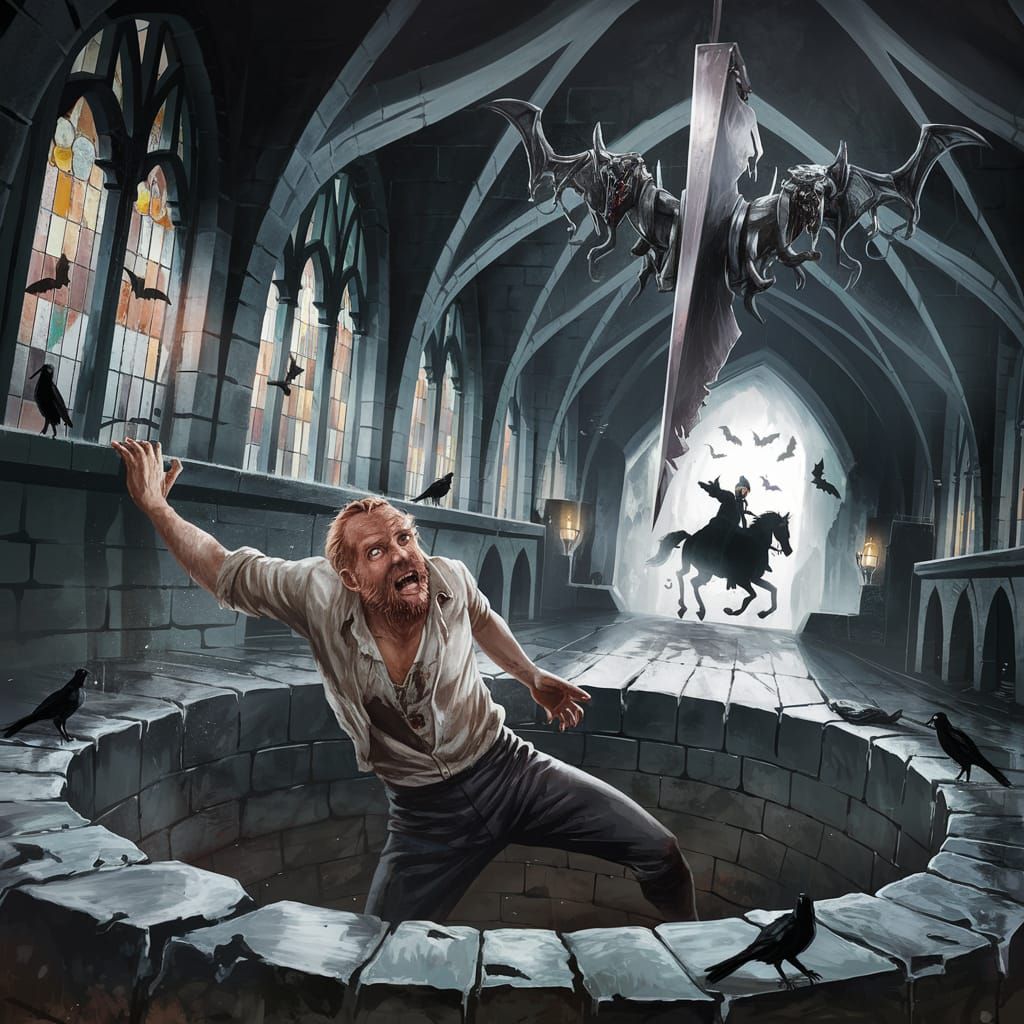 Gothic Horror: Pendulum Blade Descent in Dark Pit