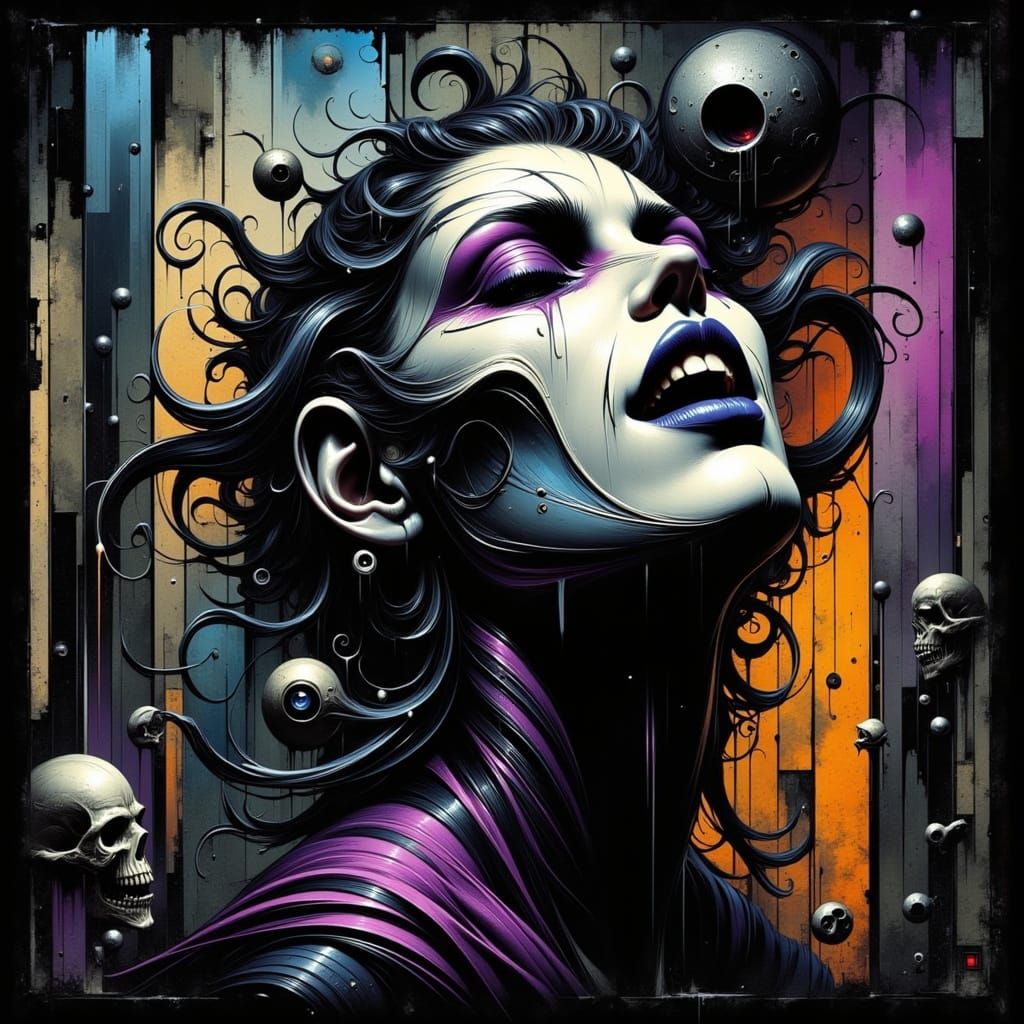 Surrealist Portrait of a Woman in Dark Smoky Landscape