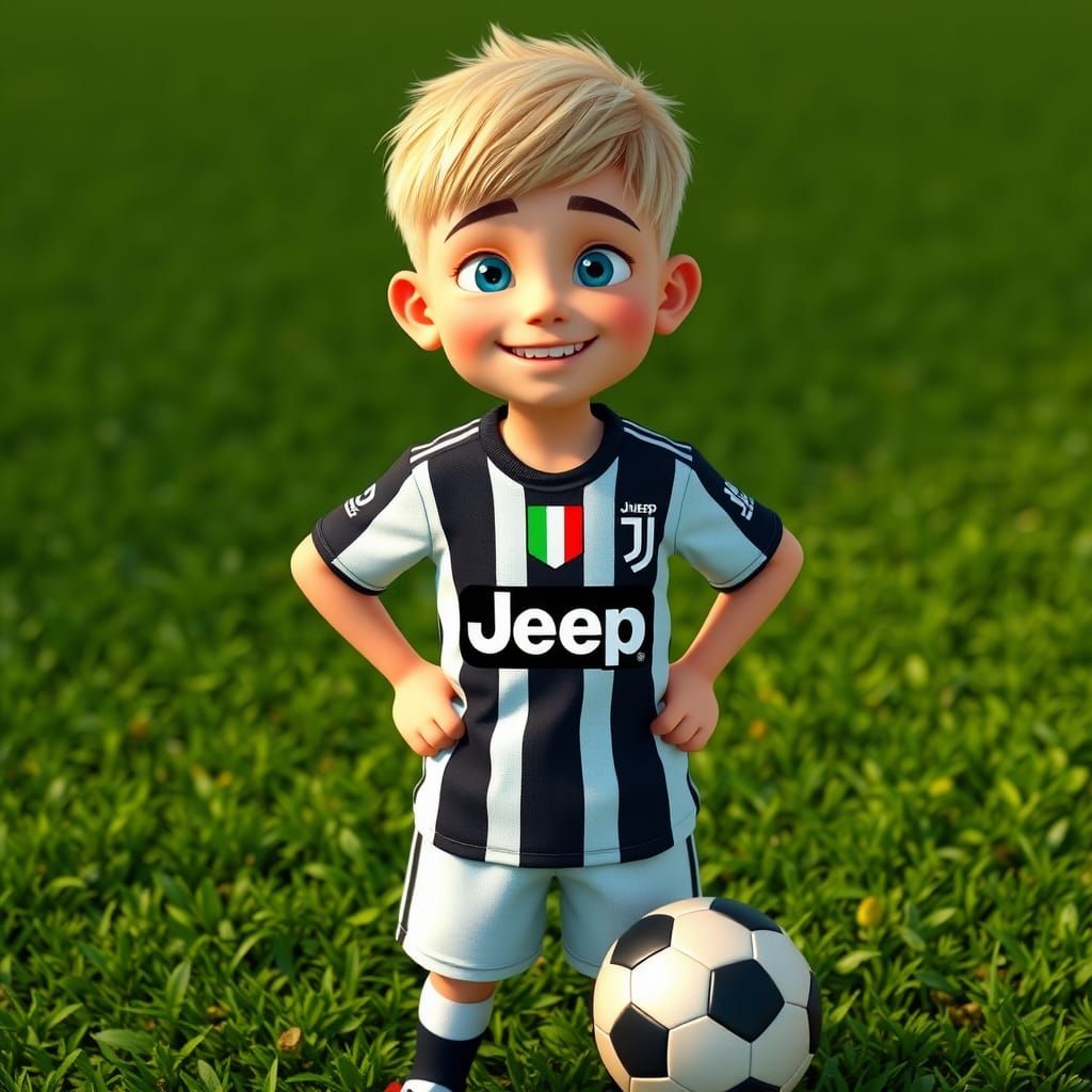 Boy in Juventus Kit: 3D Pixar-Style Rendering