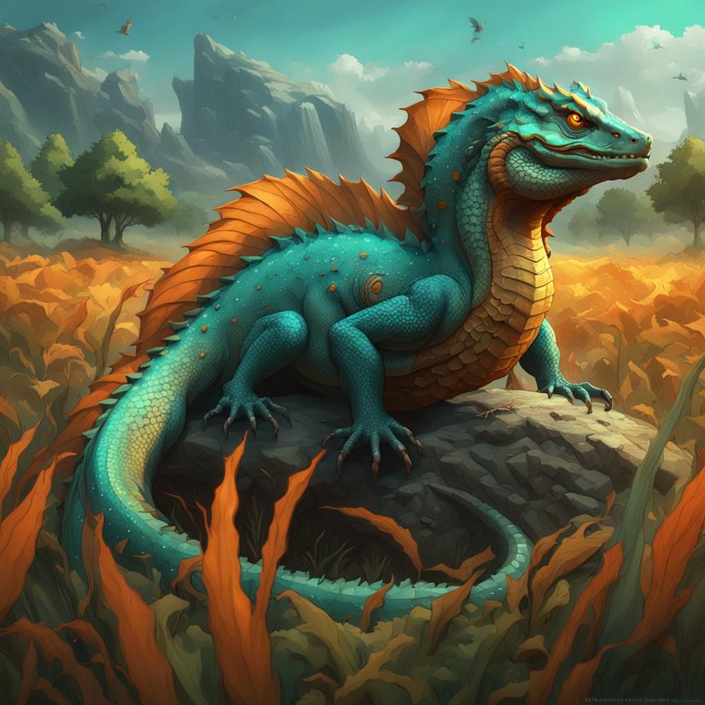 Stone Basilisk Lurking: Hyperdetailed Concept Art