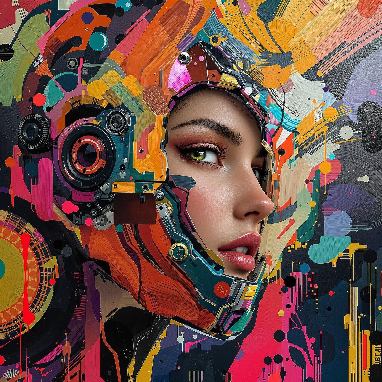 Woman with Cybernetic Prosthesis in Art Nouveau Style