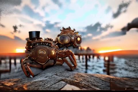 Steampunk Crab at Sunset in Unreal Engine