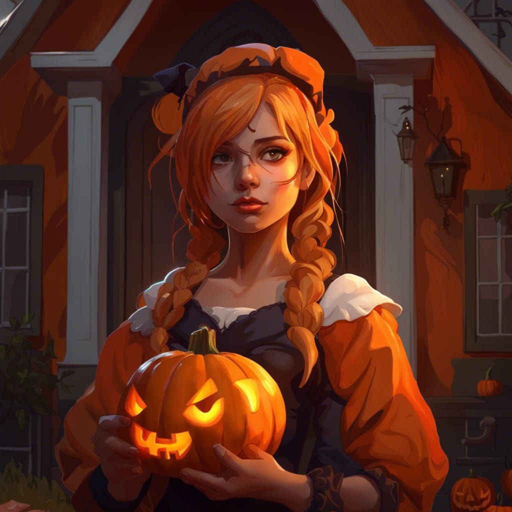 Girl in Halloween Costume, Hyperdetailed Art Portrait