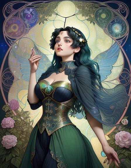 Art Nouveau Anime Woman Portrait in Ghibli Style