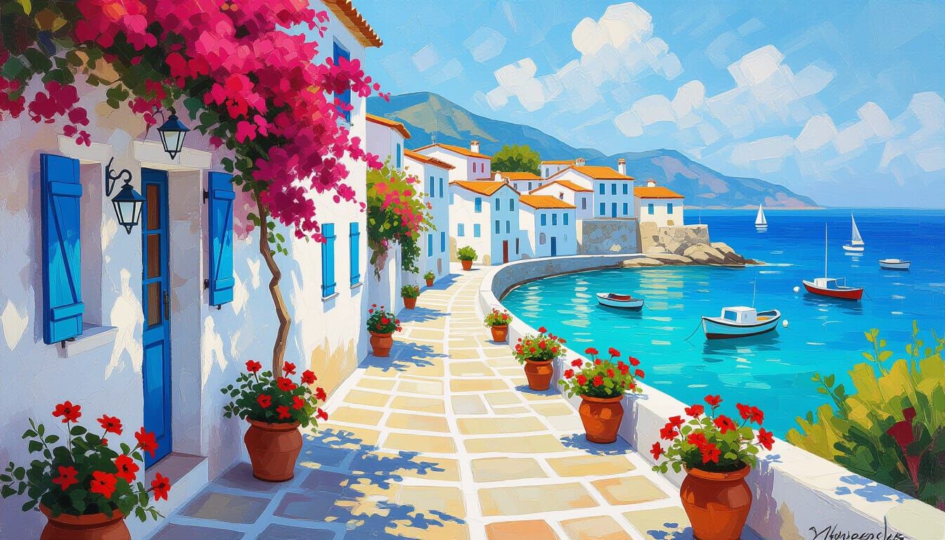 Sun-Drenched Mediterranean Terrace Overlooking Turquoise Sea