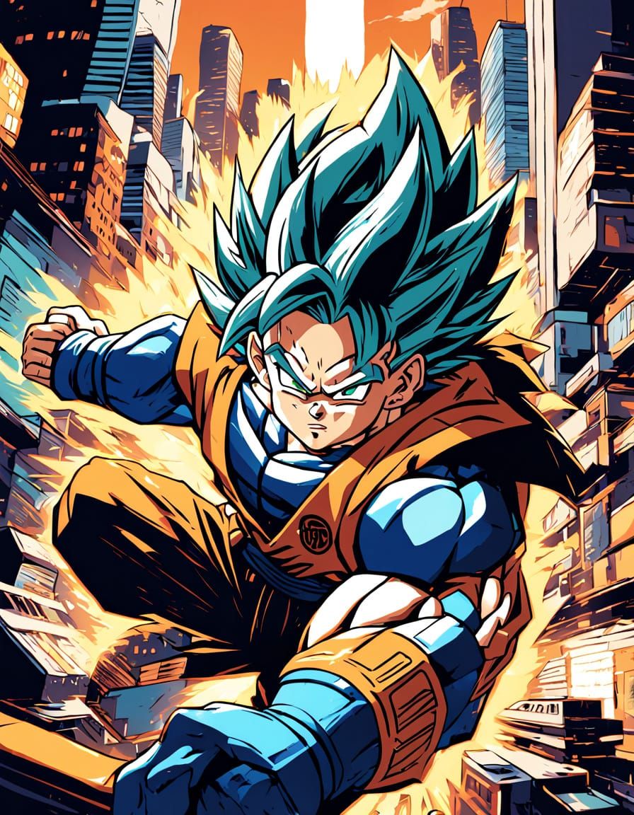 Goku vs Vegeta Anime Clash in Futuristic City