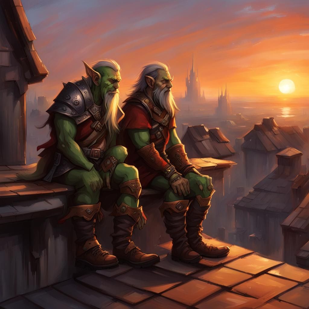 Orc and Elf Watch Sunset Together