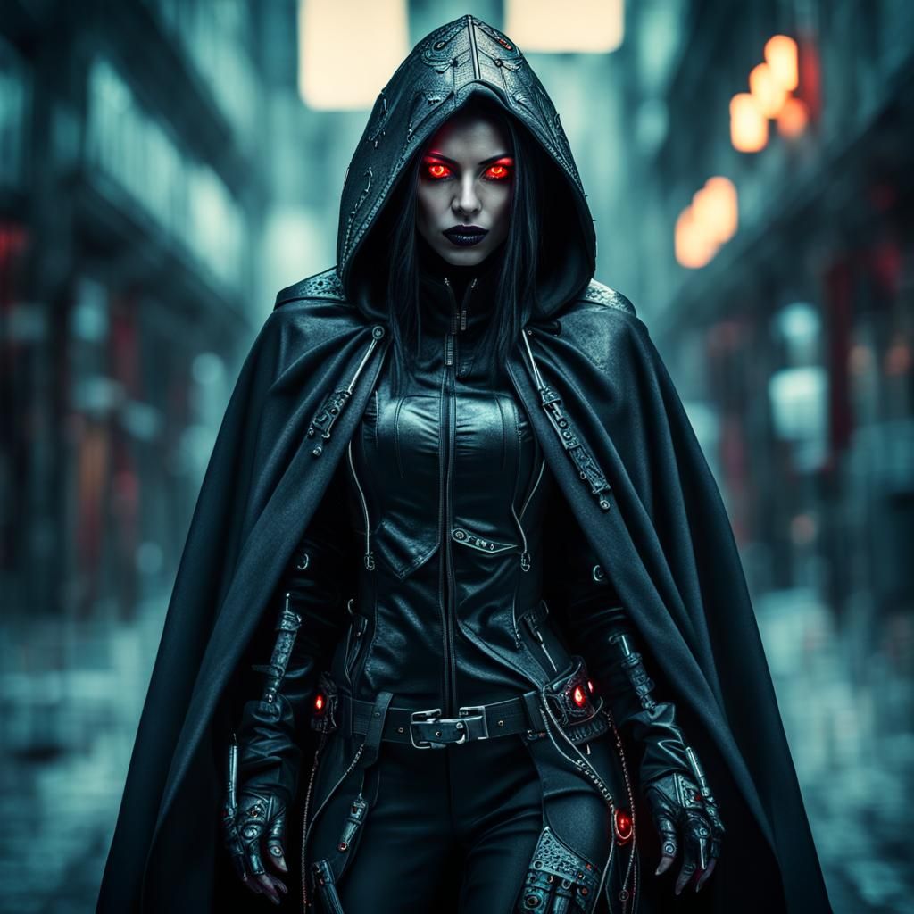 Cyberpunk Vampire with Glowing Eyes in HDR