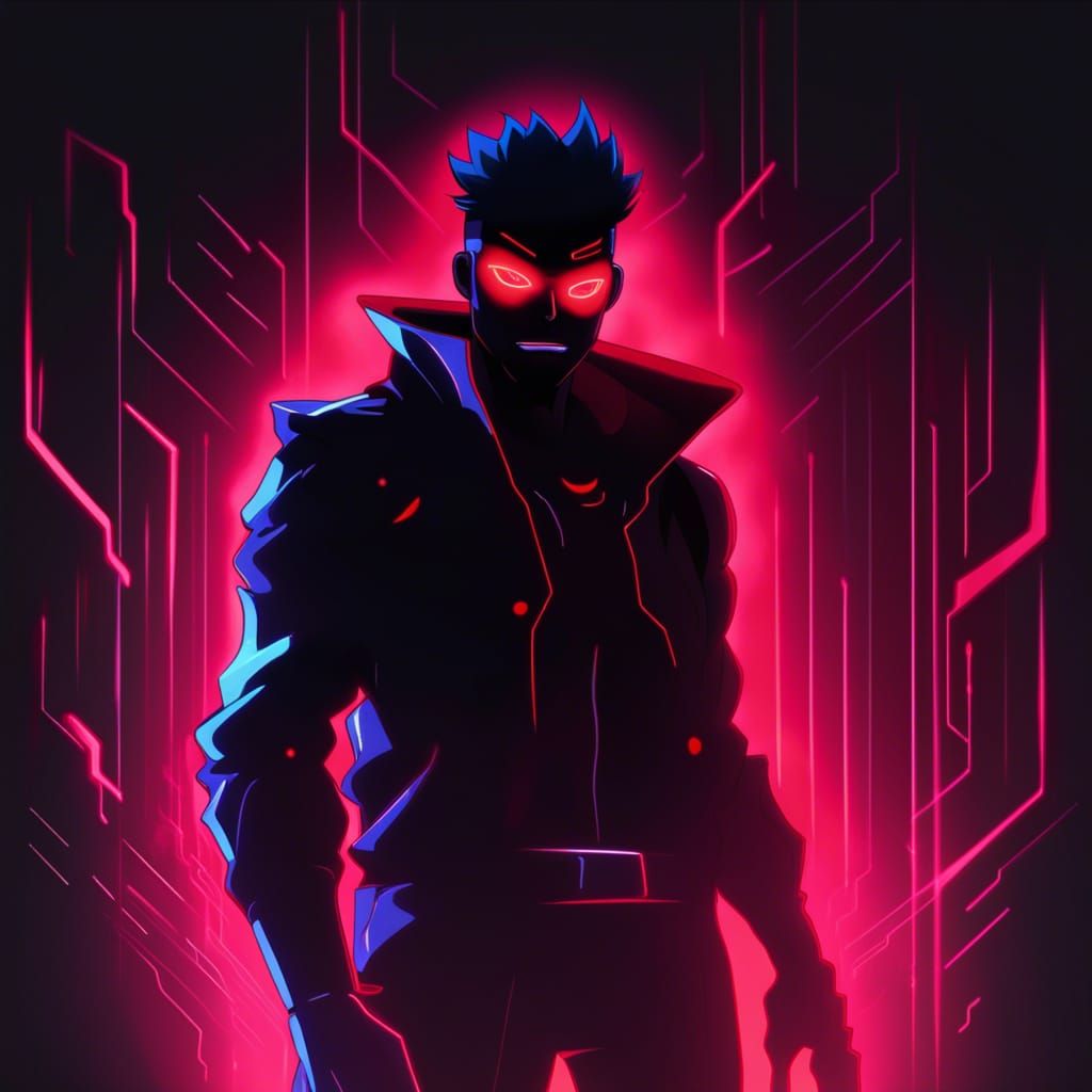 Anime Man with Red Electric Aura in Synthwave Style