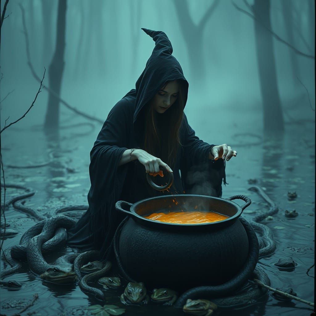 Enchanted Swamp Witch in Cinematic Vignette