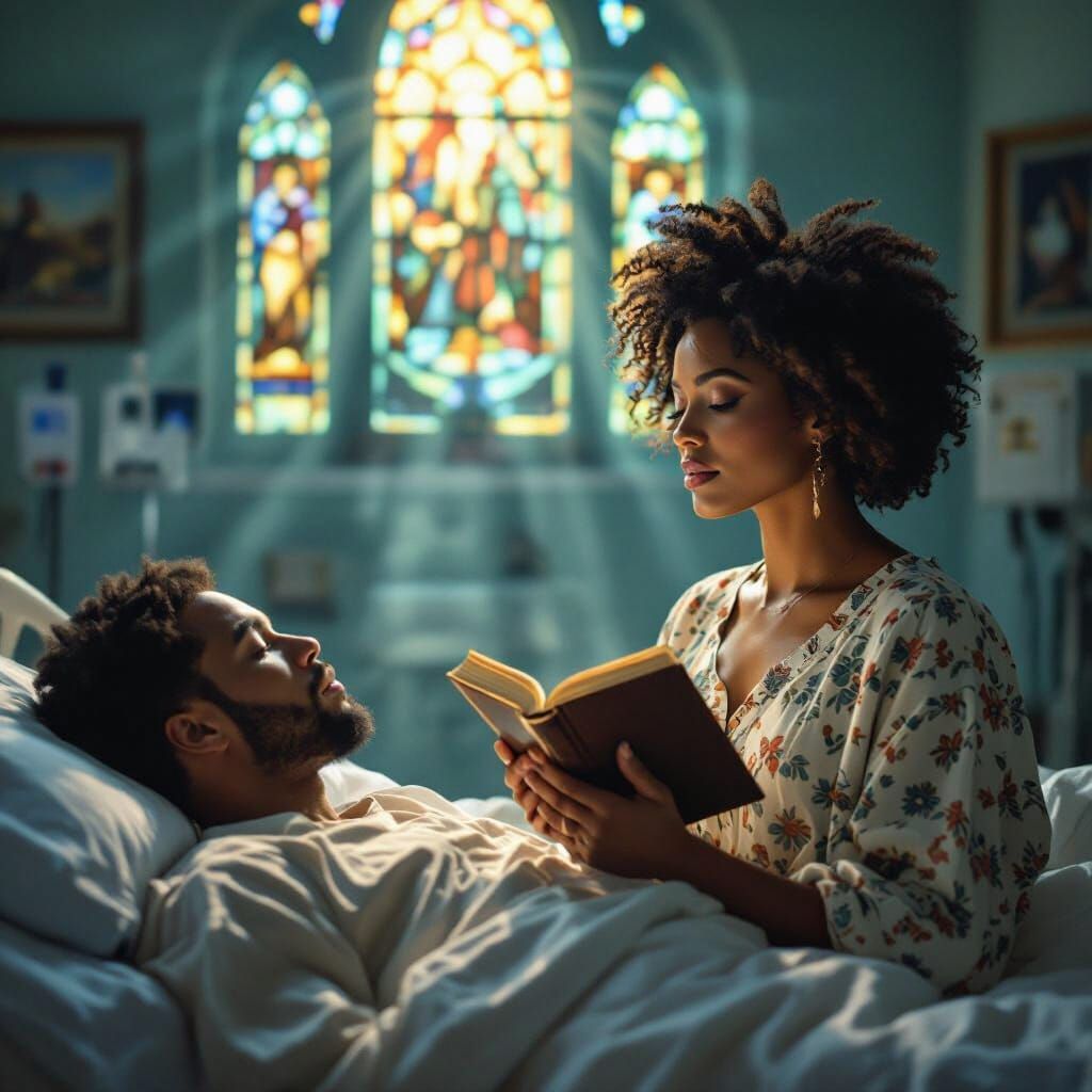 Afrofantasy Triple Exposure of Woman Praying for Man