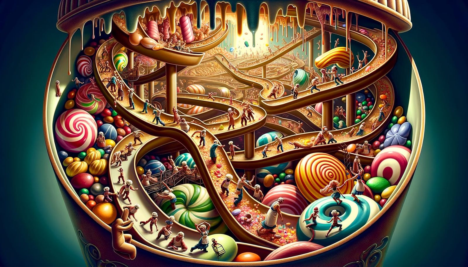 Fantastic Candy Jar Panorama with Vaudeville Performers