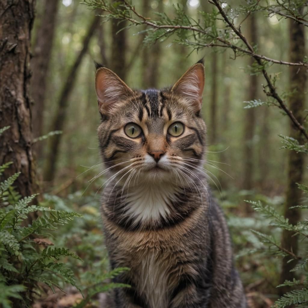 Cat in Fantastical Forest, Macro Lens View