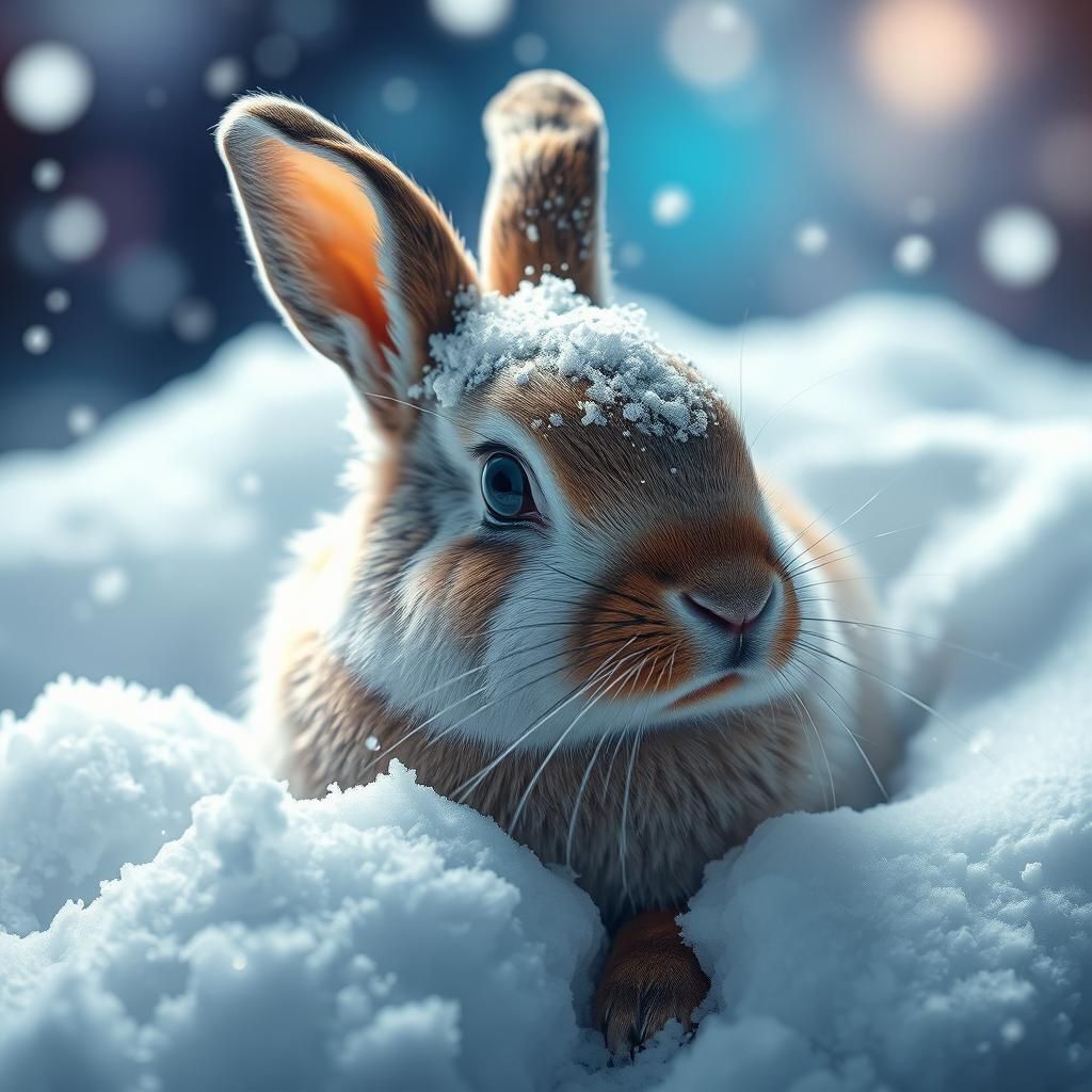 Snowy Bunny in Hyperrealistic Splash Art Style