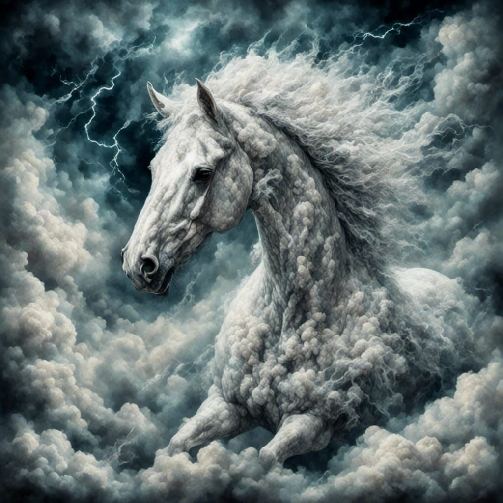 Cloud Horse Emerges from Storm: Surreal Artwork
