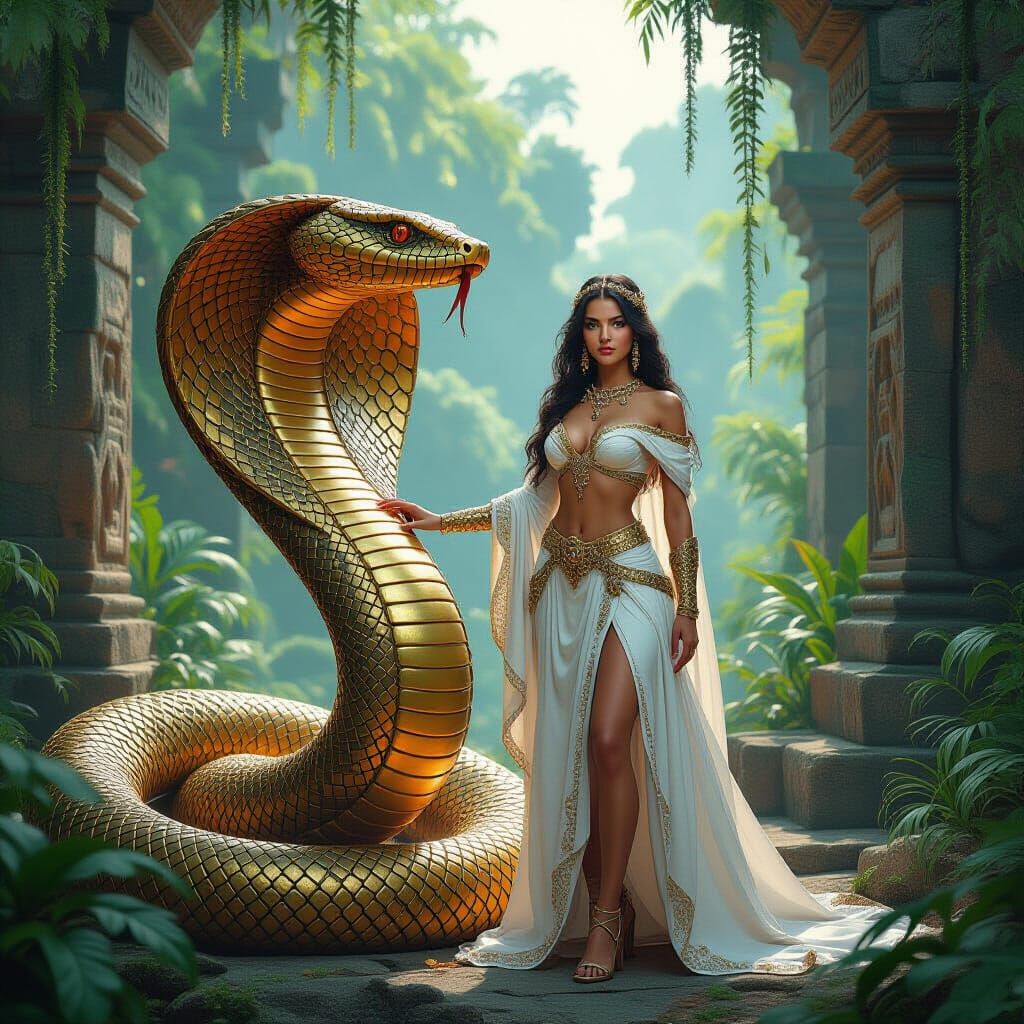 Queen with Cobra in Jungle Ruins