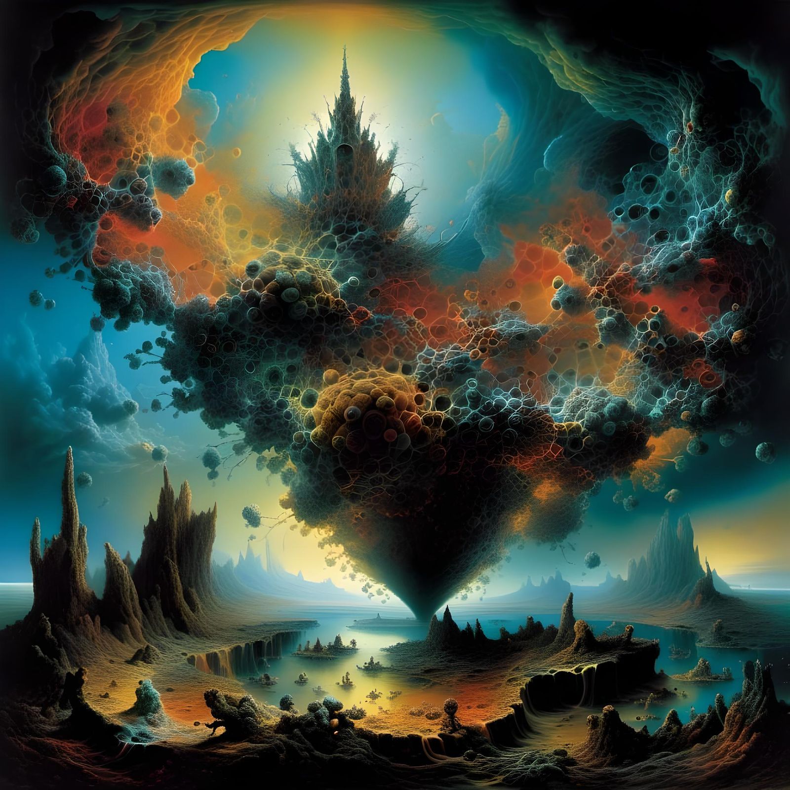 Surreal Landscape with Cosmic Vortex, in Dali Style