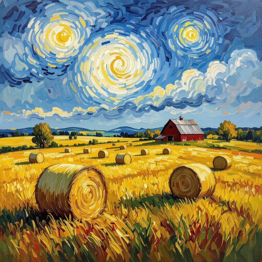 Surreal Autumn Farm Scene in Van Gogh Style