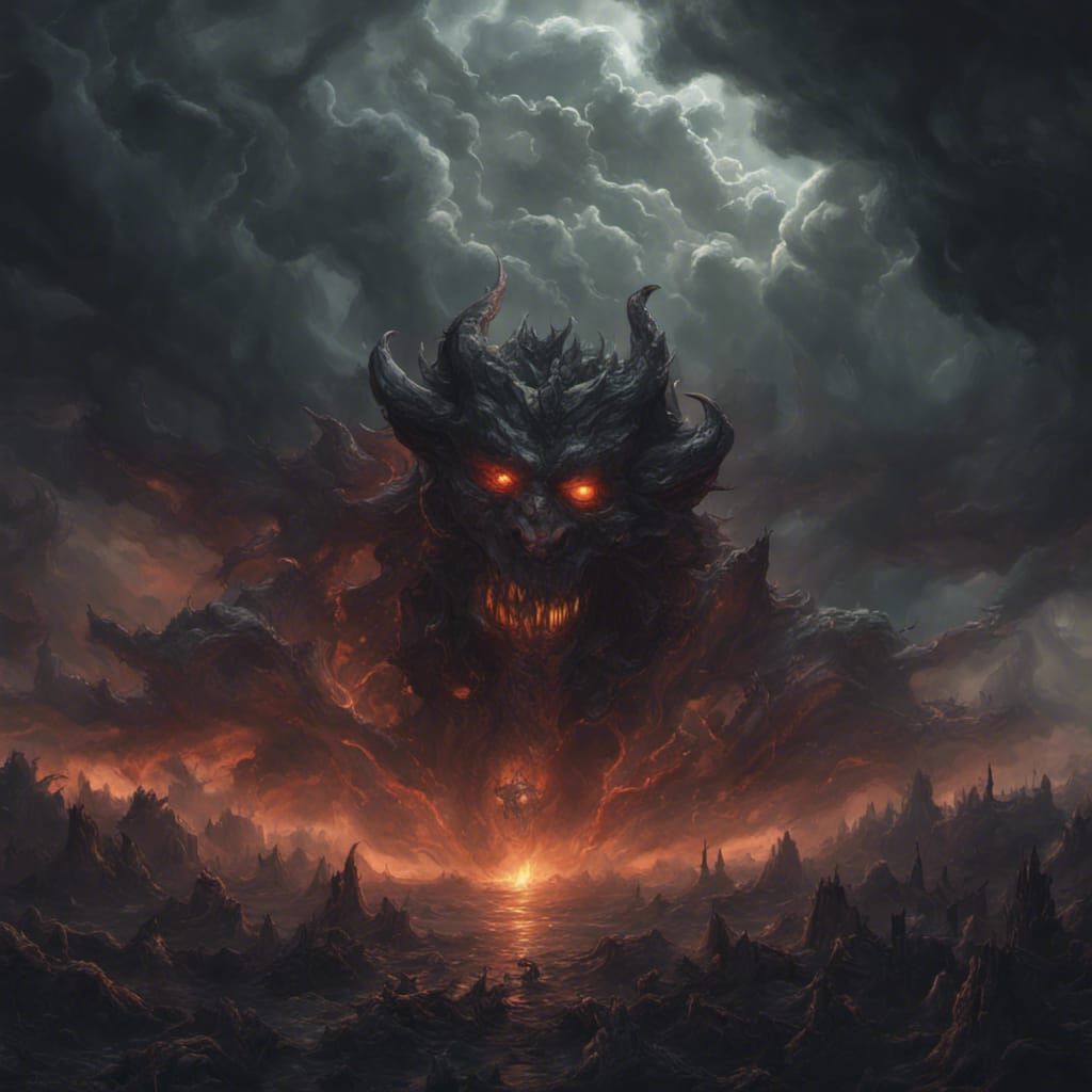 Demons in Stormy Night Sky: Dark Fantasy Concept Art