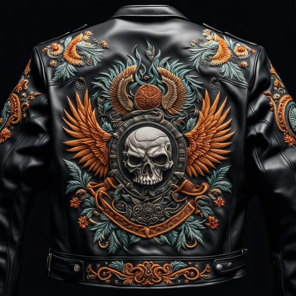 Embroidered Biker Jacket in Photorealistic Style