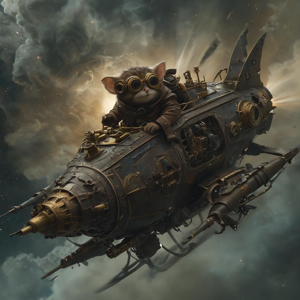 Steampunk Tarsier Space Cowboy in Miyazaki Style