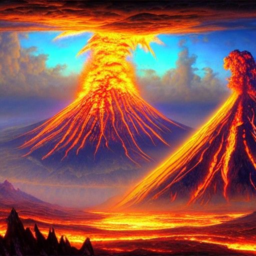 Volcano Erupts in Undead Kingdom: Hyperrealistic Landscape