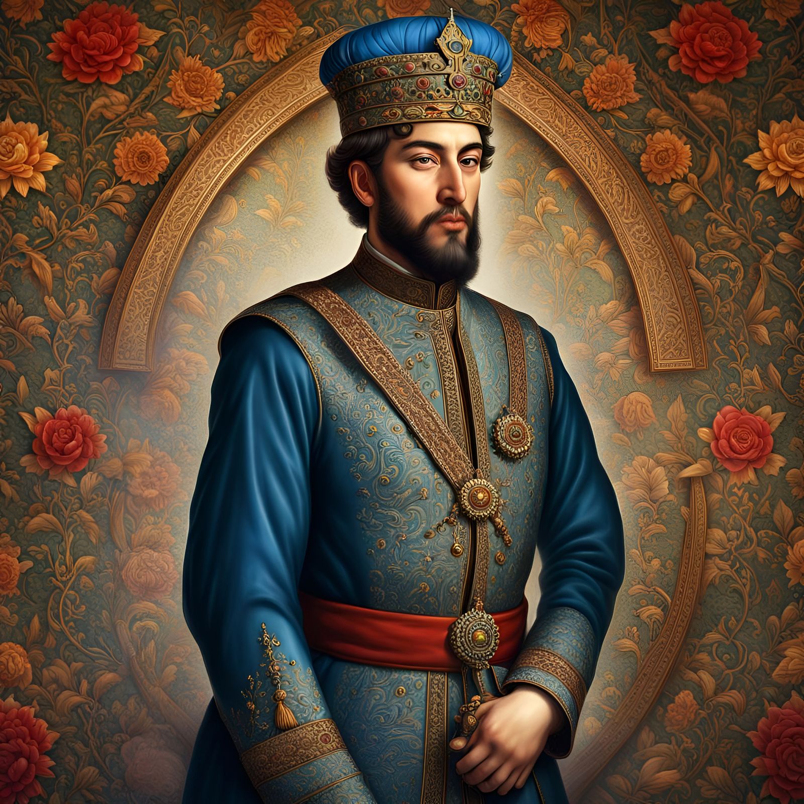 Young Shah Ismail I: Regal Portrait in Striking Detail
