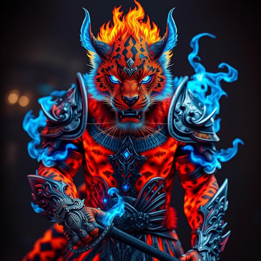 Fire Demon Panther Man in Rococo Armor