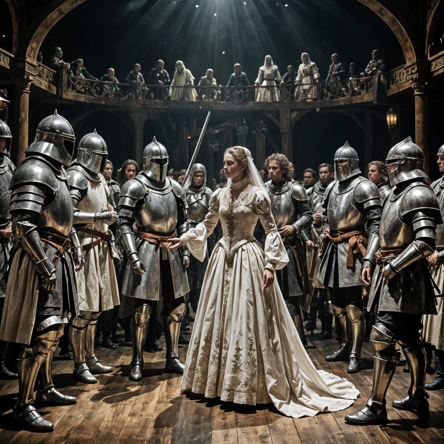 Dramatic Theatrical Performance with Knights and Ghostly Fig...