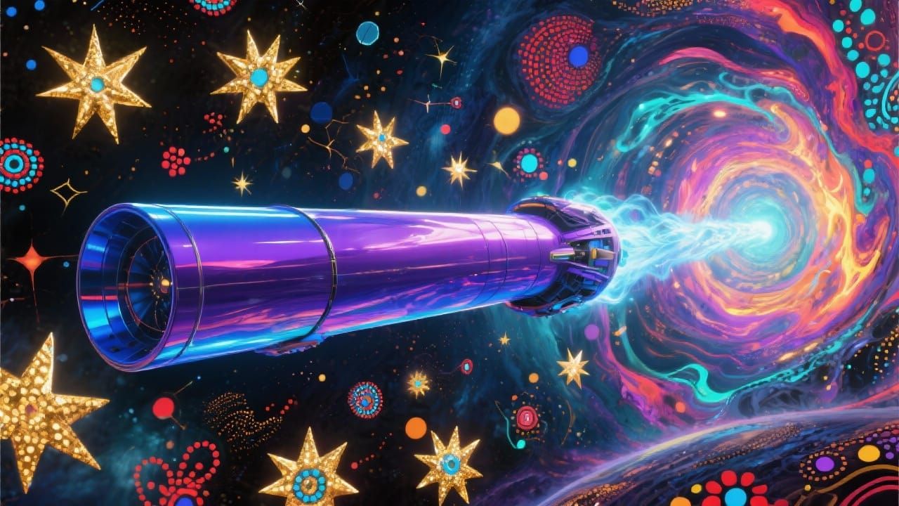 Surreal Cosmos with Violet Cylinder and Kandinsky Stars