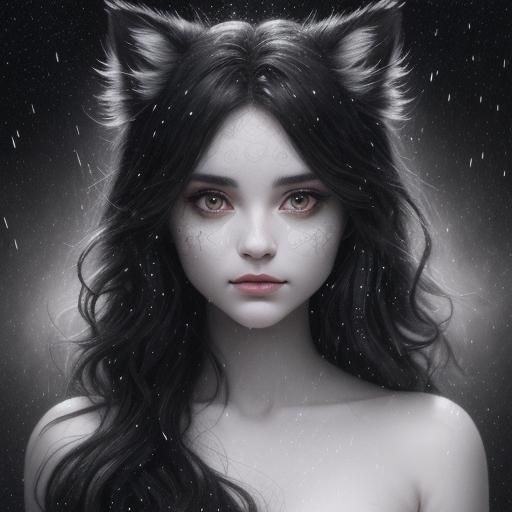 Calico Kitten Constellation in Bioluminescent Charcoal Drawi...