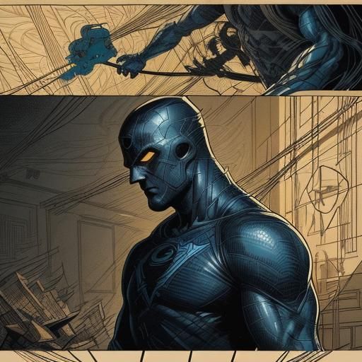 Mysterious Figure Manipulating Glowing Strings, Comic Book A...