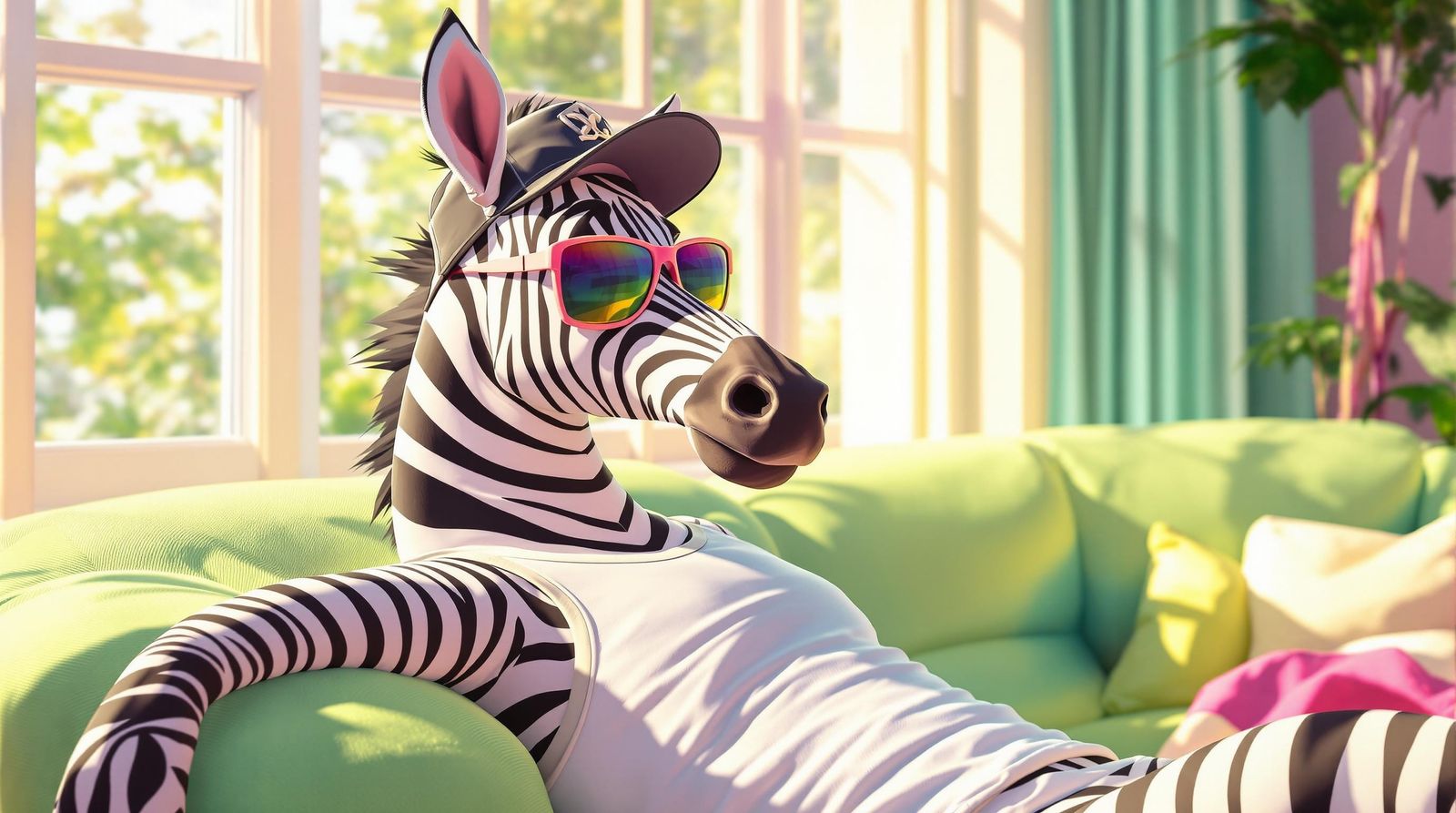 Stylish Cartoon Zebra Hangs Out on a Sunny Day