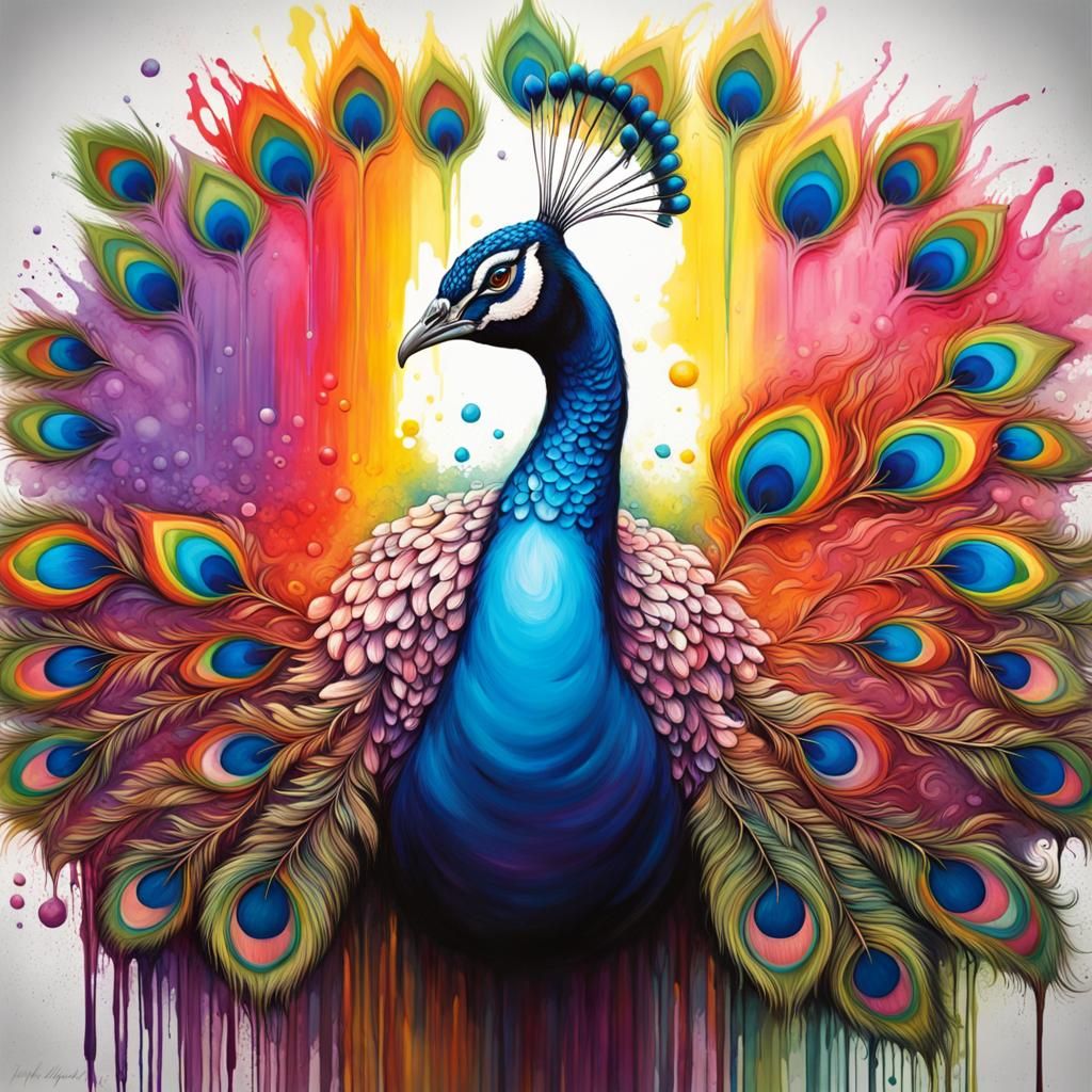 Rainbow Peacock Graffiti Art in Street Style