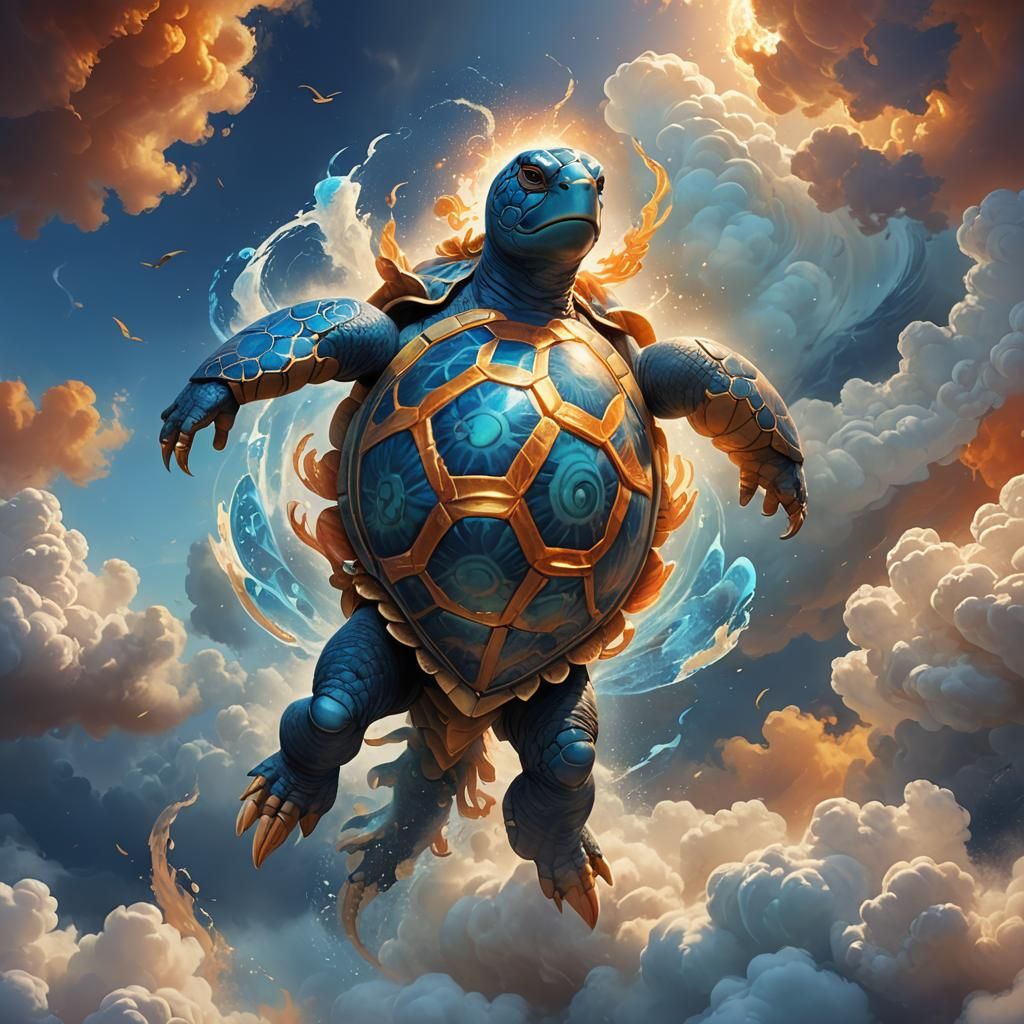 Blue Turtle Spirit Symbol in Fantasy Art Style
