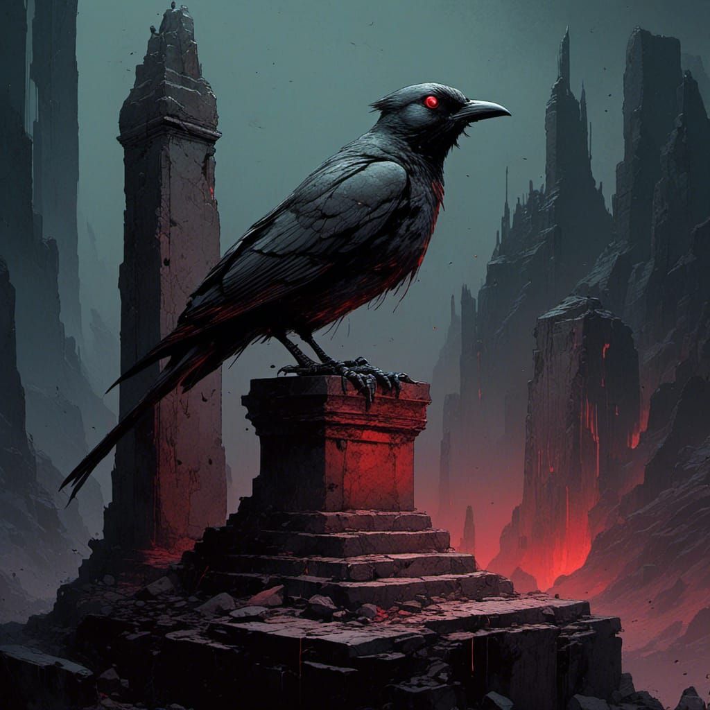 Dark Fantasy Bird with Teeth on Gothic Pedestal