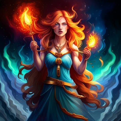 Medieval Woman with Fire Bow in Graffiti Art