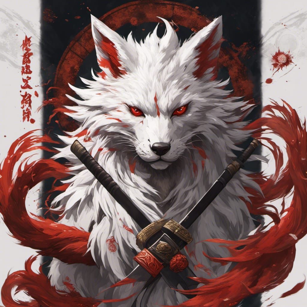 Kitsune with Katana in Dark Fantasy Style
