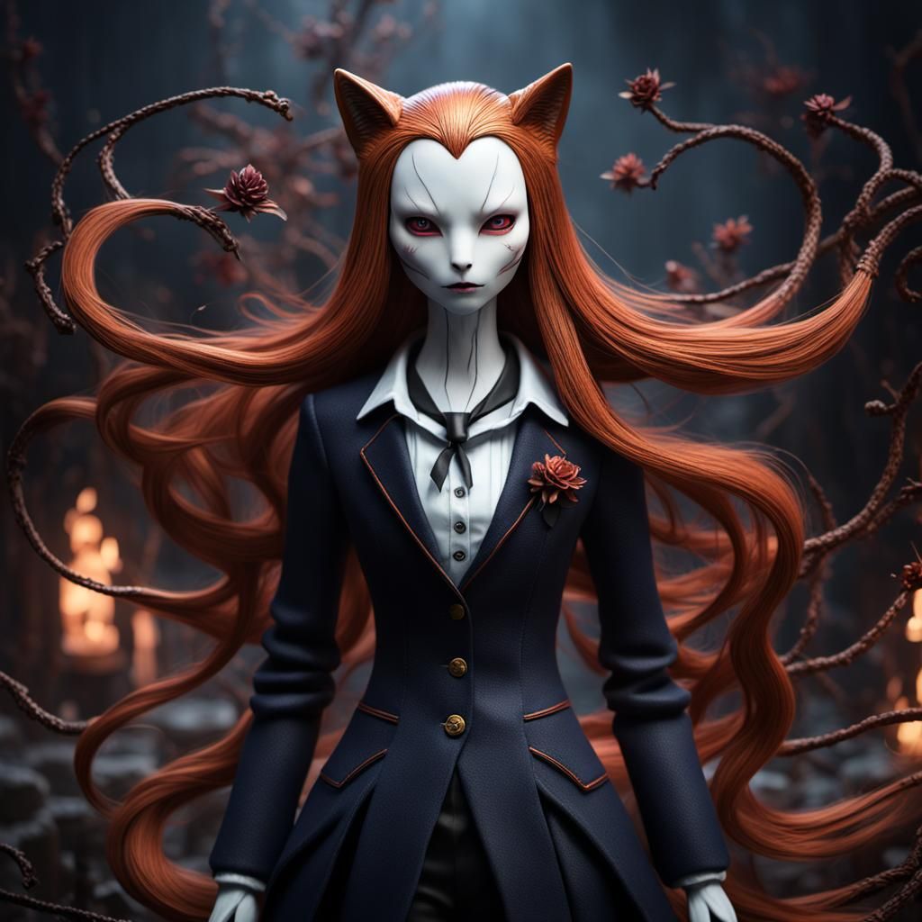 Kitsune Porcelain Doll: Detailed Fantasy Art