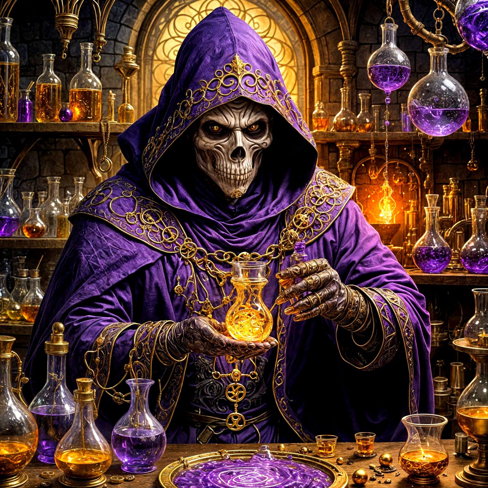 Undead Alchemist in Laboratory with Swirling Magic