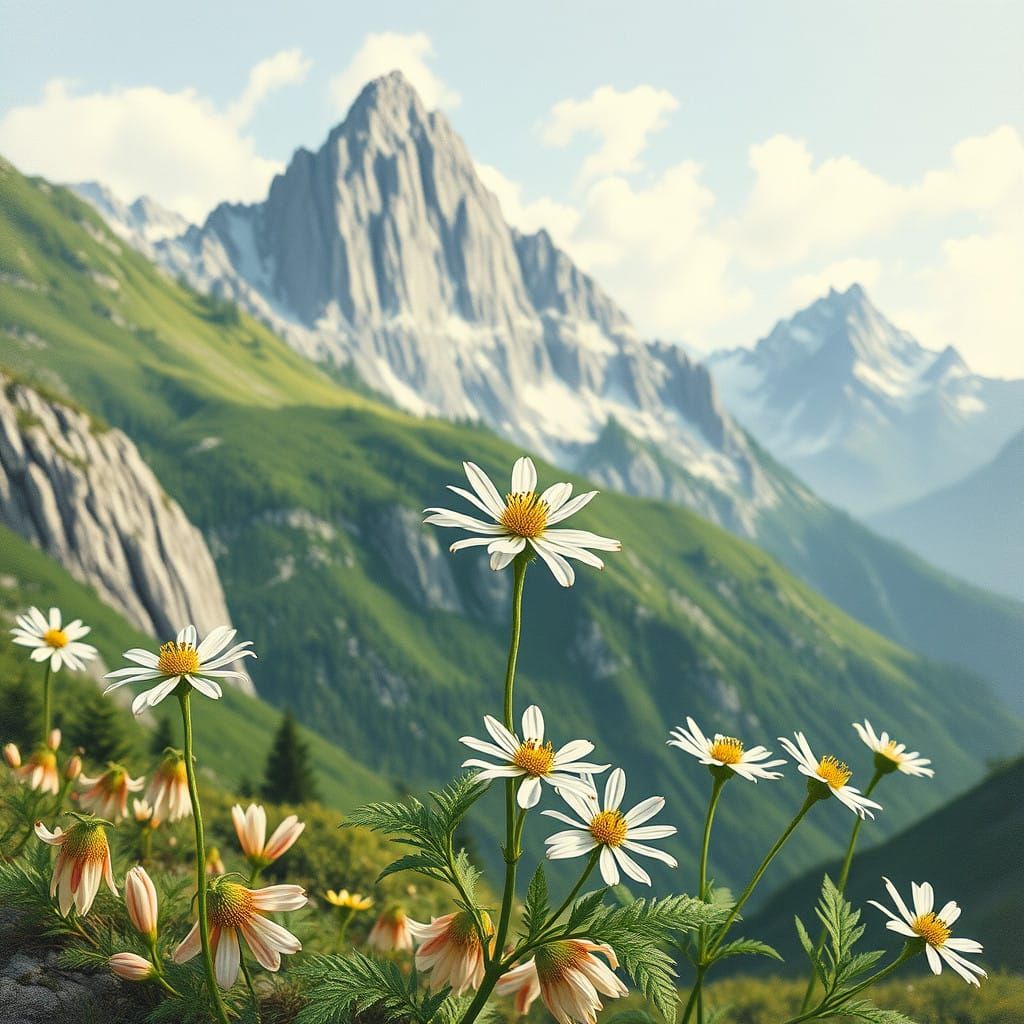 Delicate Alpine Edelweiss in Botanical Style