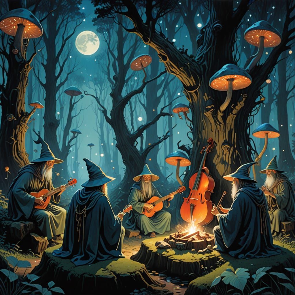 Moonlit Mystical Orchestra Amidst Ancient Trees