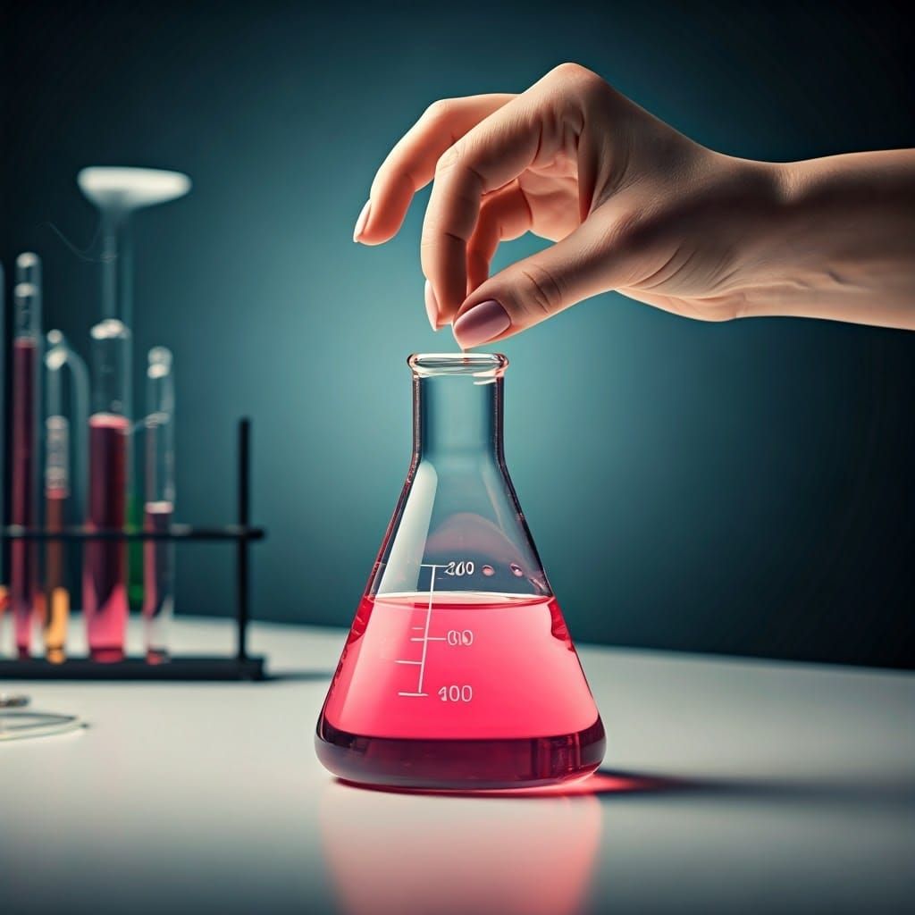 Pink Nails Above Lab Flask in Cinematic Style