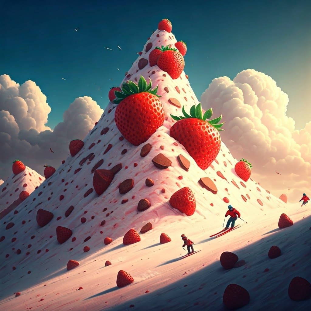 Strawberry Ice Cream Mountain Skiers in HDR Style
