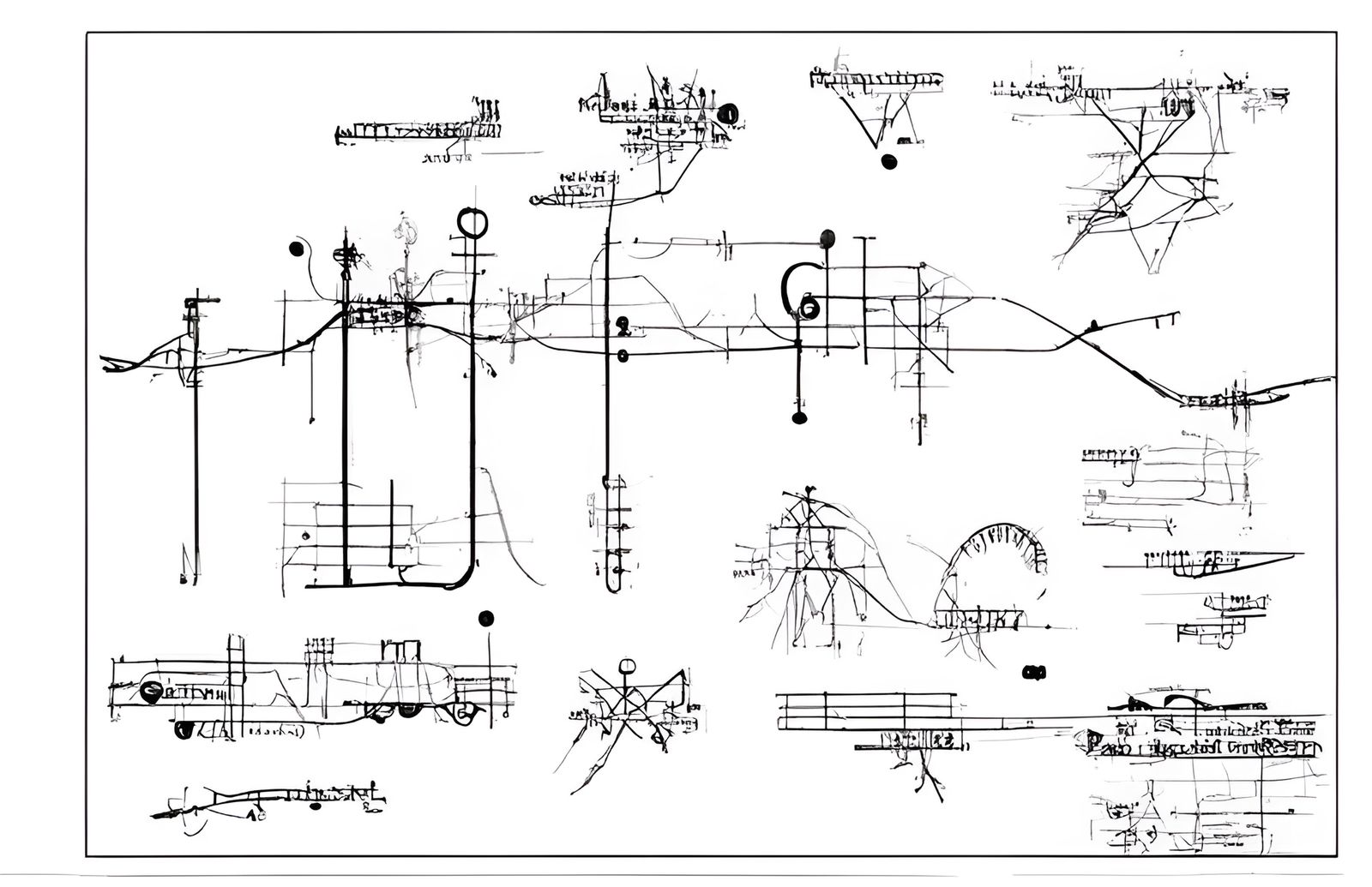 Dieselpunk Graphic Score of Steampunk Train Machine
